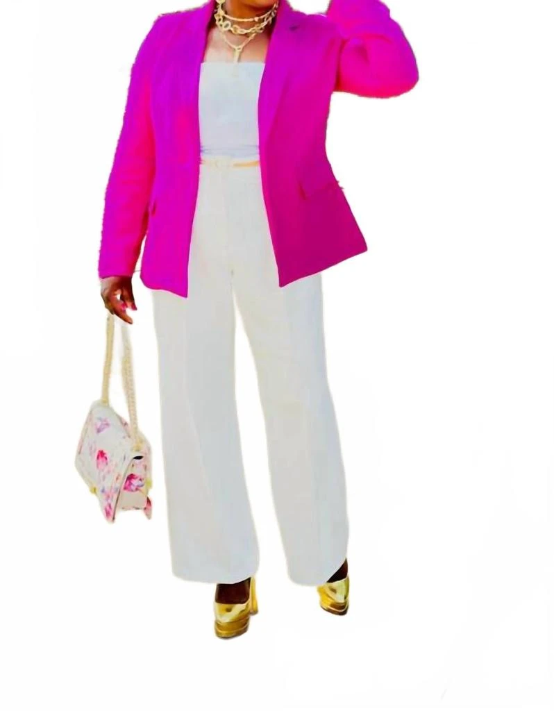SKIES ARE BLUE Flap Pocket Open Front Blazer In Ultra Pink 1
