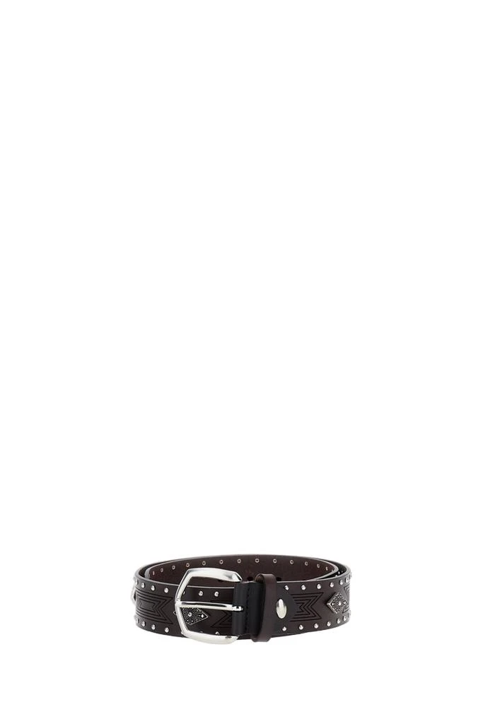 BAX LAB Textured Leather Belt with Diamond-Shaped Studs