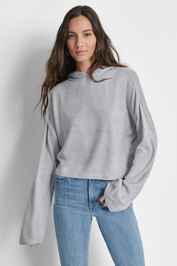 DKNY RHINESTUD CROPPED HOODIE SWEATER