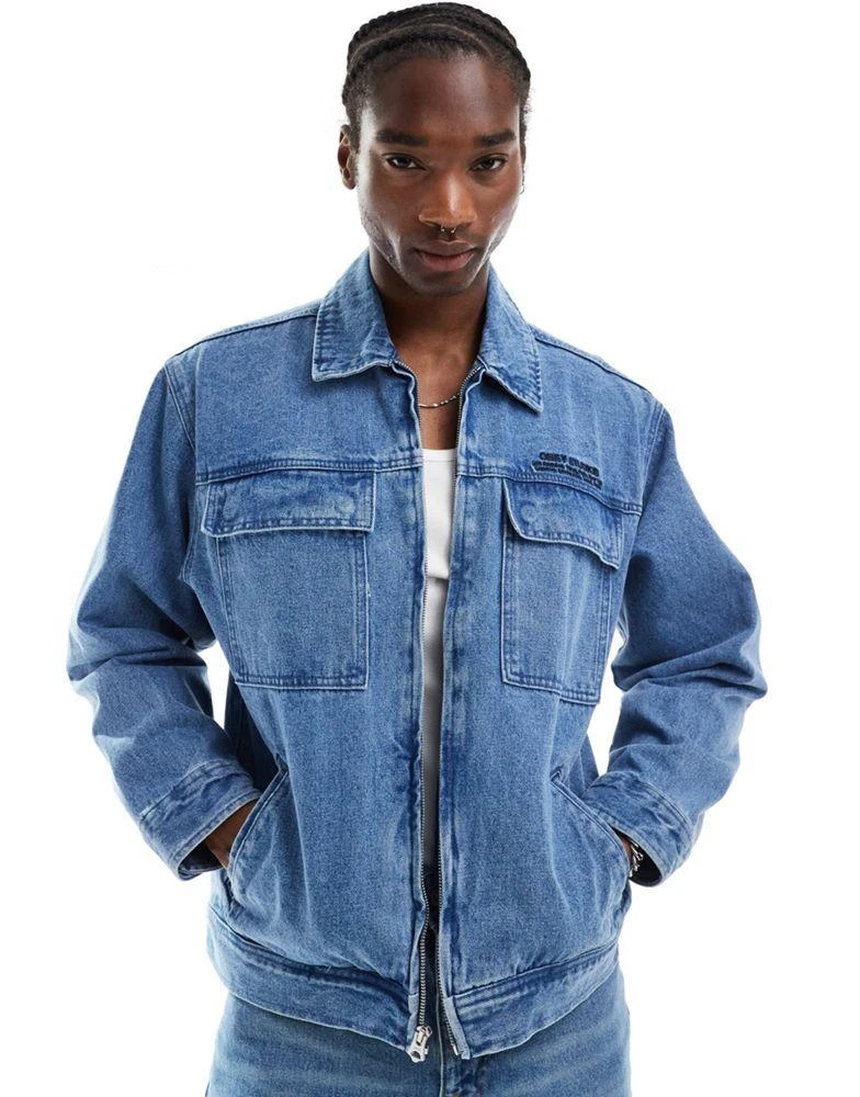 Obey Obey zip through denim jacket with pockets in light indigo wash 1
