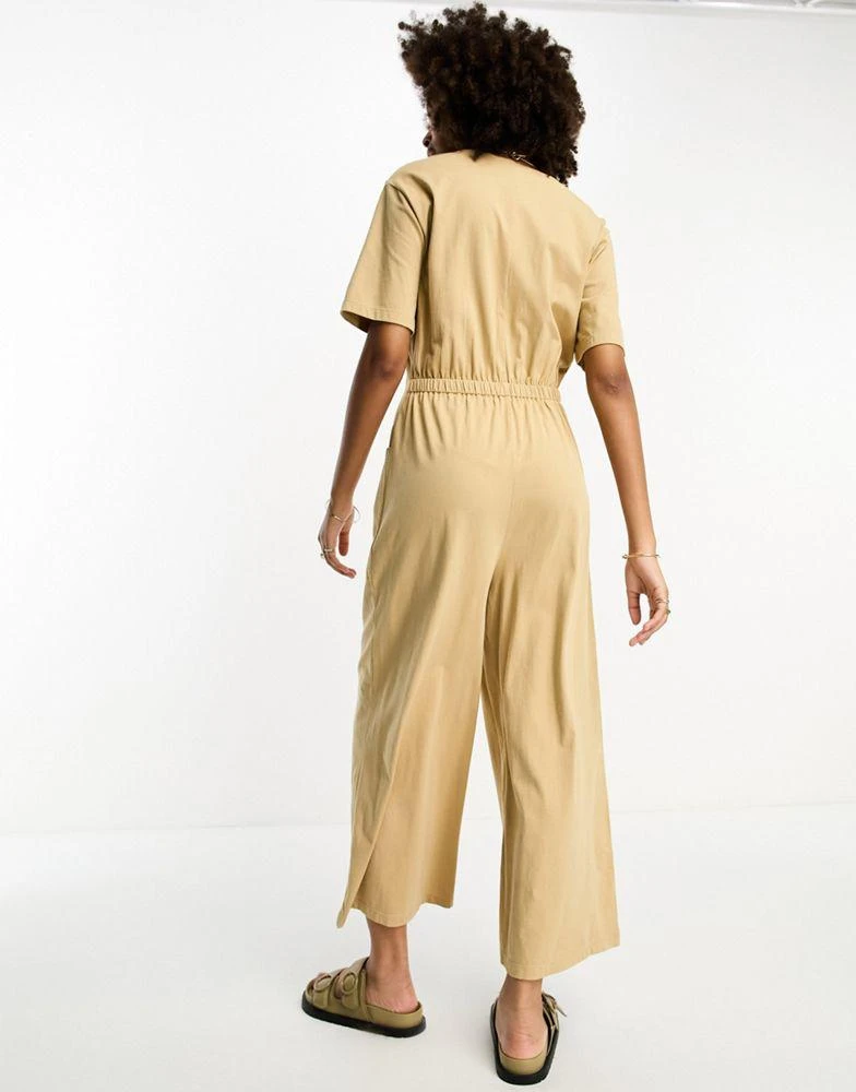 ASOS ASOS DESIGN jersey button front chuck on jumpsuit in mocha 3