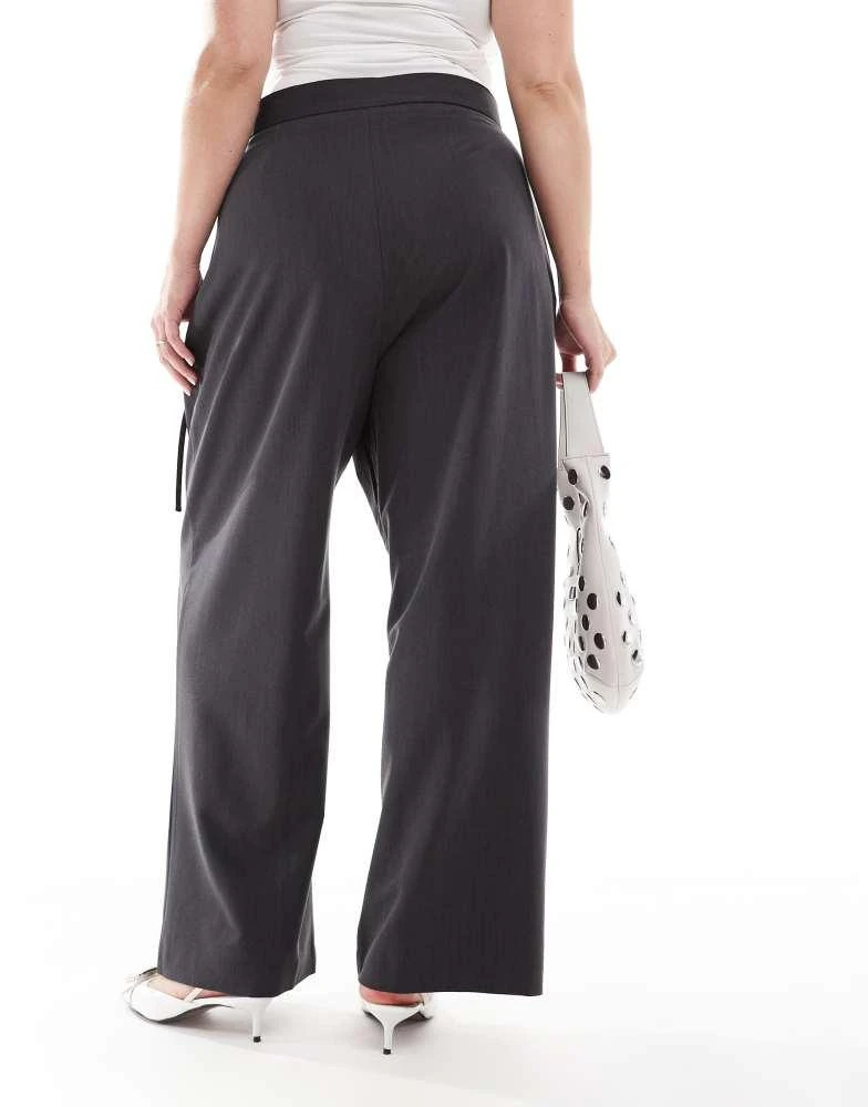 ASOS ASOS DESIGN Curve tailored wide leg trousers with wrap tie detail in grey 3