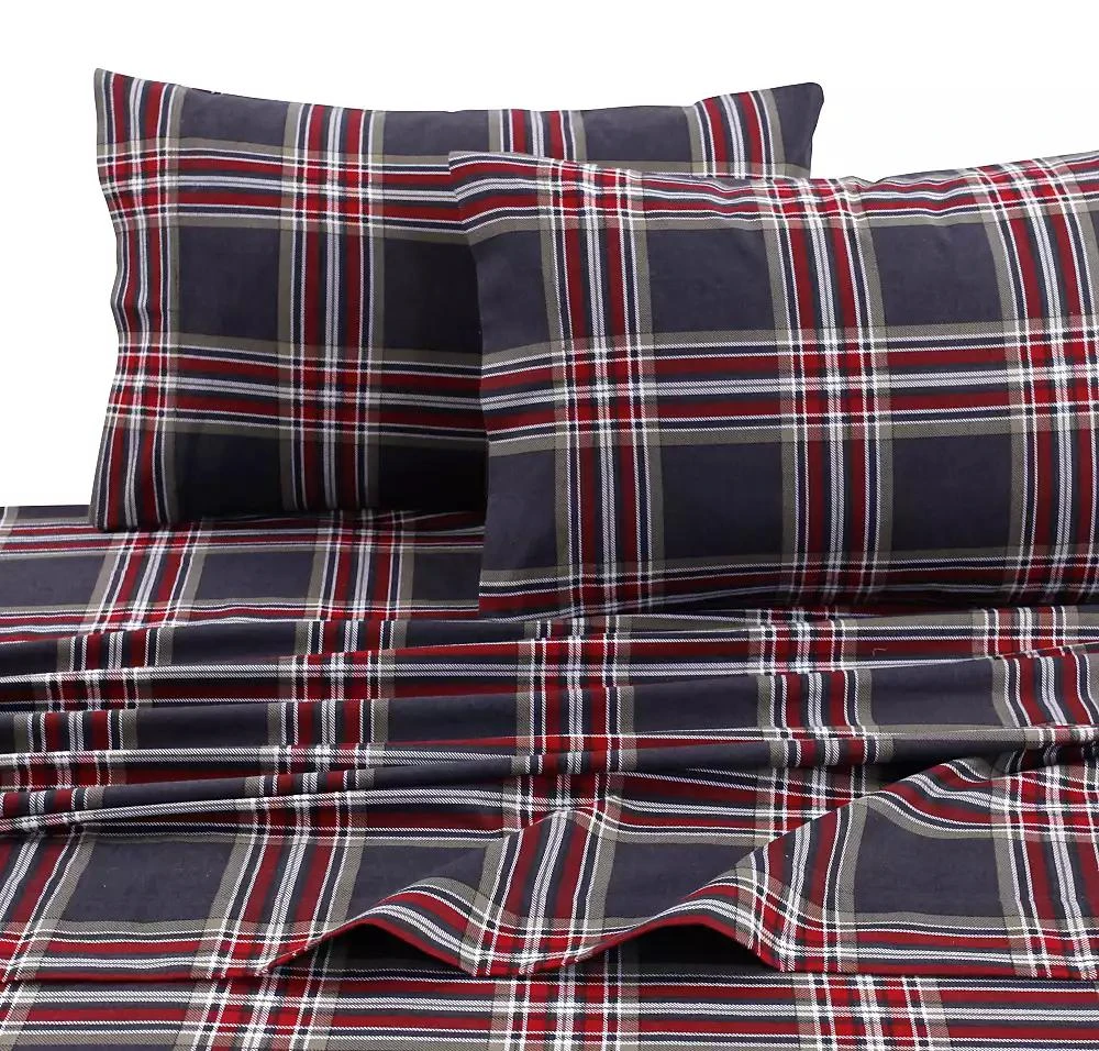 Tribeca Living Heritage Plaid 5-ounce Flannel Printed Extra Deep Pocket Sheet Set, Twin 1