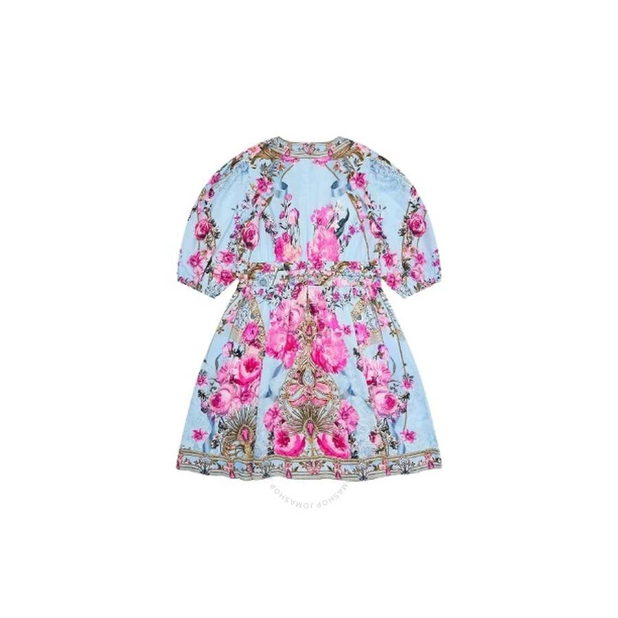 Camilla Girls Blue Mini Dress With Waist Sash And Bow 2