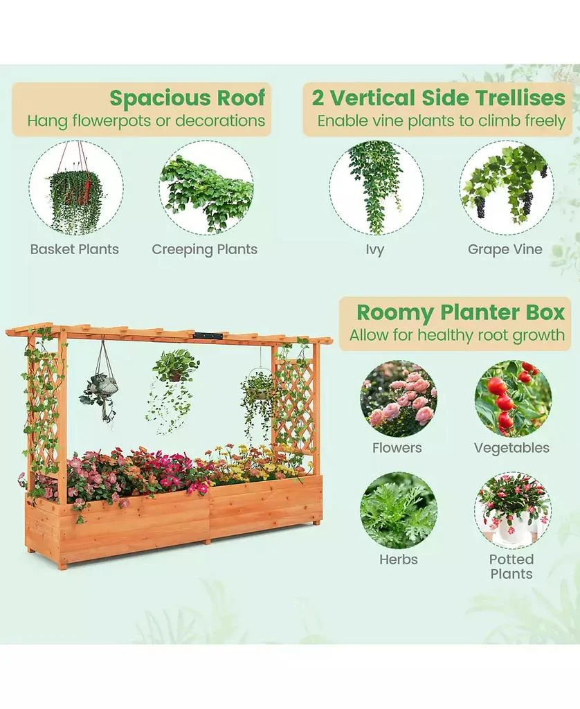 GIVIMO Raised Garden Bed with Side Trellis Hanging Roof and Planter Box 4