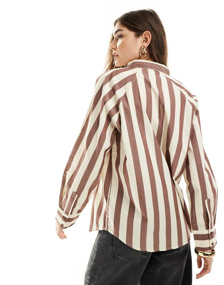 Y.A.S. YAS oversized shirt in cream & brown stripe - BROWN 3