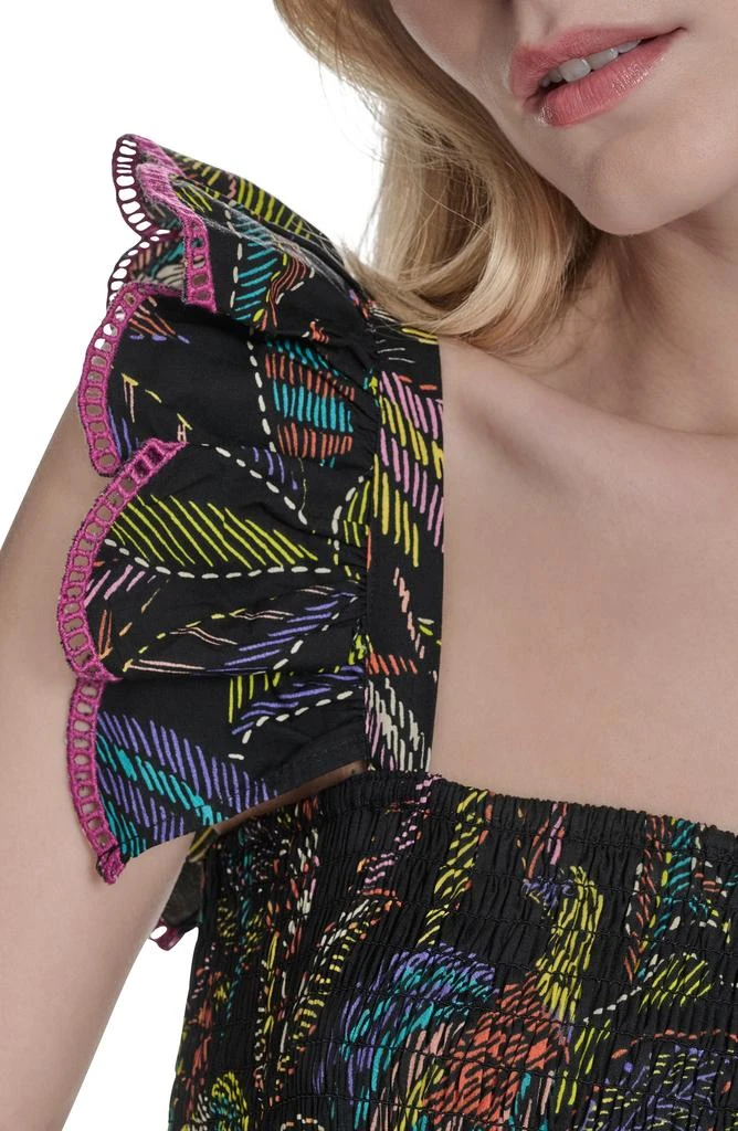 Vince Camuto Floral Ruffle Sleeve Cotton Midi SSundress 4