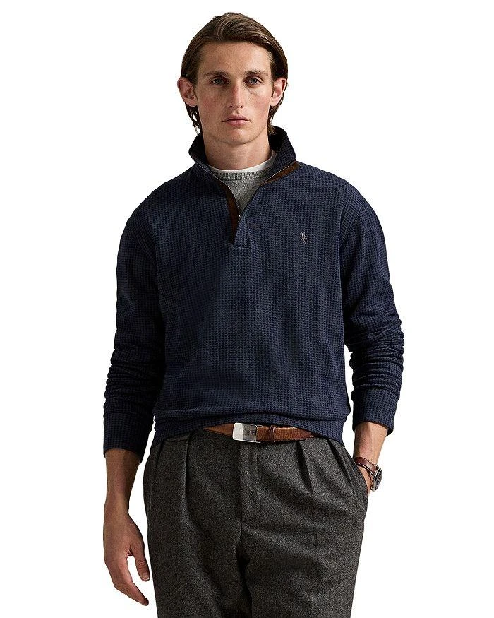 Ralph Lauren Houndstooth Luxury Jersey Quarter Zip Pullover