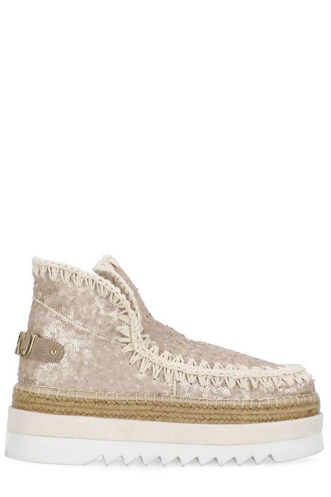 Mou Mou Sequin-Embellished Round Toe Sneakers