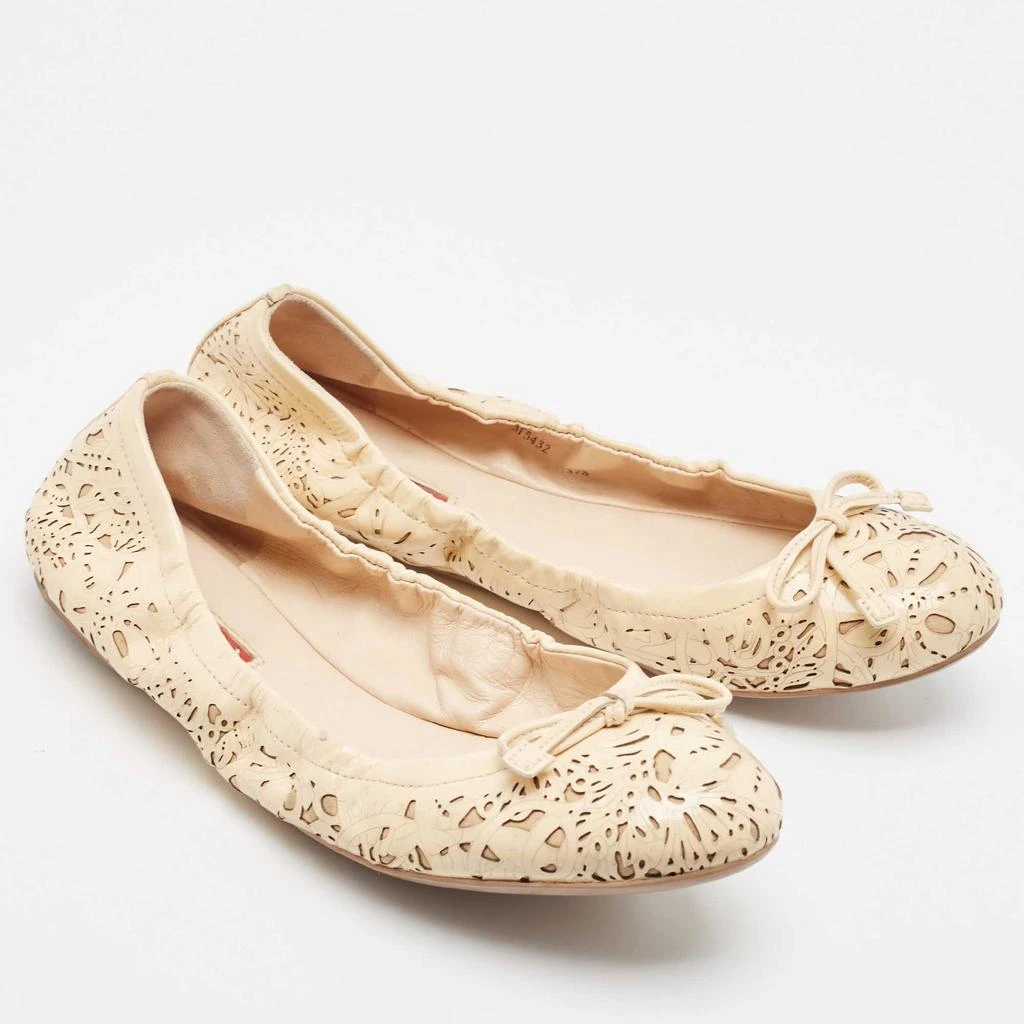 Prada Prada Sport Cream Laser Cut Patent Leather Bow Ballet Flats Size 37.5 4
