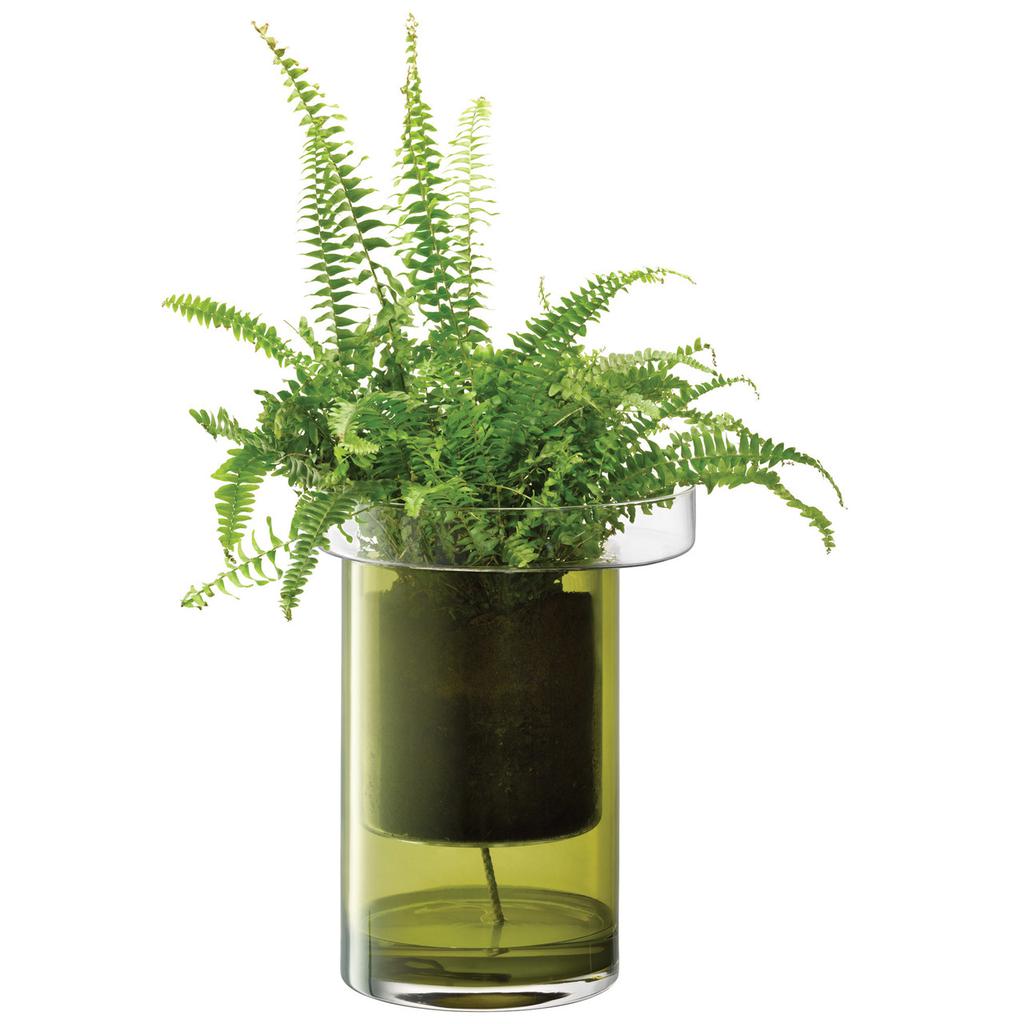 LSA International Balcony self watering planter h35cm 26cm clear-olive green