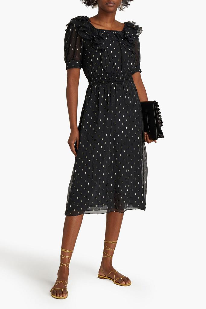 ba&sh Romeo ruffled metallic fil coupé georgette midi dress