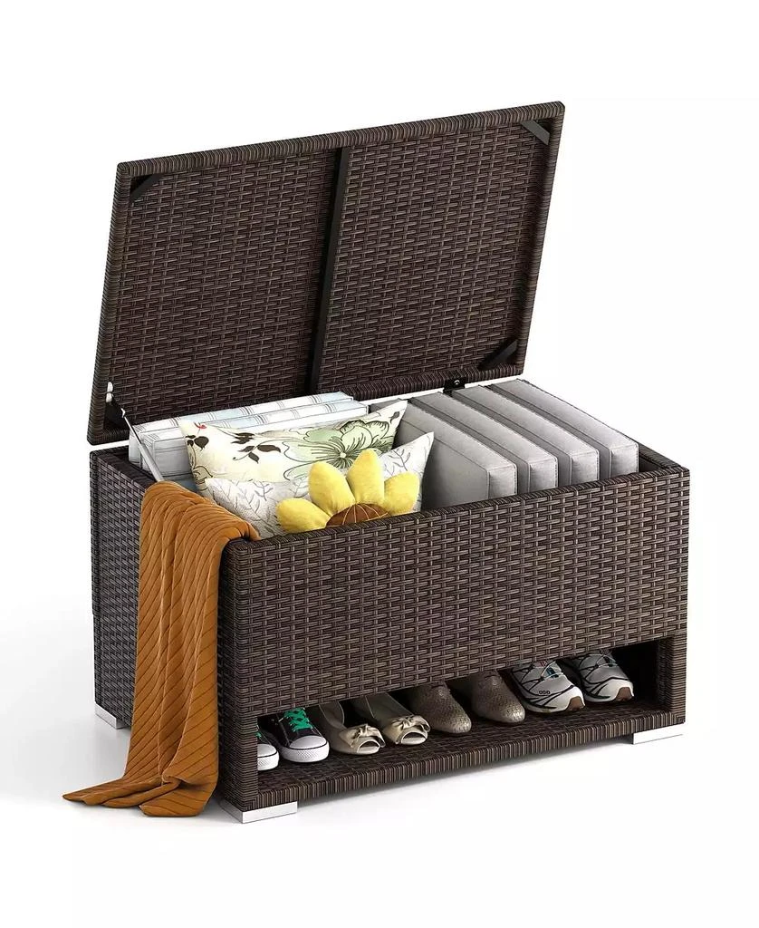 Costway 48 Gallon Deck Box with Shoe Rack Waterproof Liner Lid Outdoor Storage Box