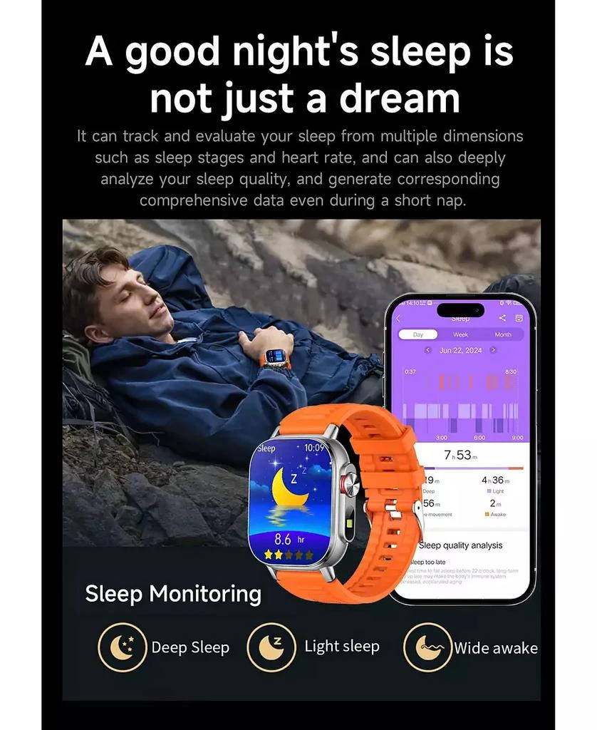 RUXING Smart 2.01" HD Screen Smart Watch for Women Men Outdoor Sport Multifunctional With GPS Health Monitoring, Bluetooth Calling, IP68 -Orange 8