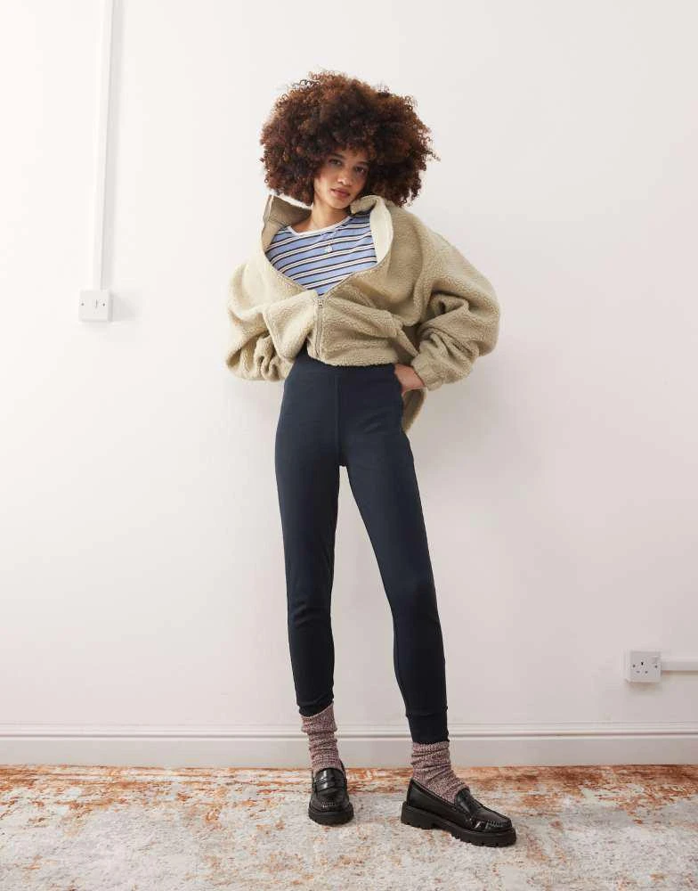 COLLUSION COLLUSION heavyweight ribbed legging in dark grey with deep cuff 1
