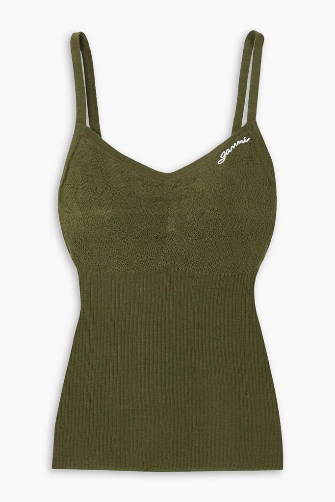 GANNI Embroidered ribbed merino wool top