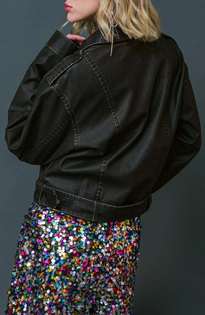 FLYING TOMATO Faux Leather Moto Jacket 7