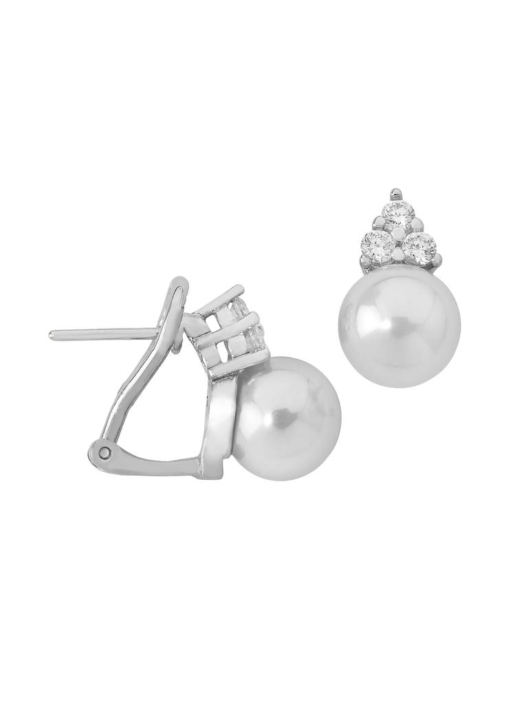 Majorica Selene Rhodium-Plated Silver, Cubic Zirconia & Faux Pearl Omega Clip Earrings