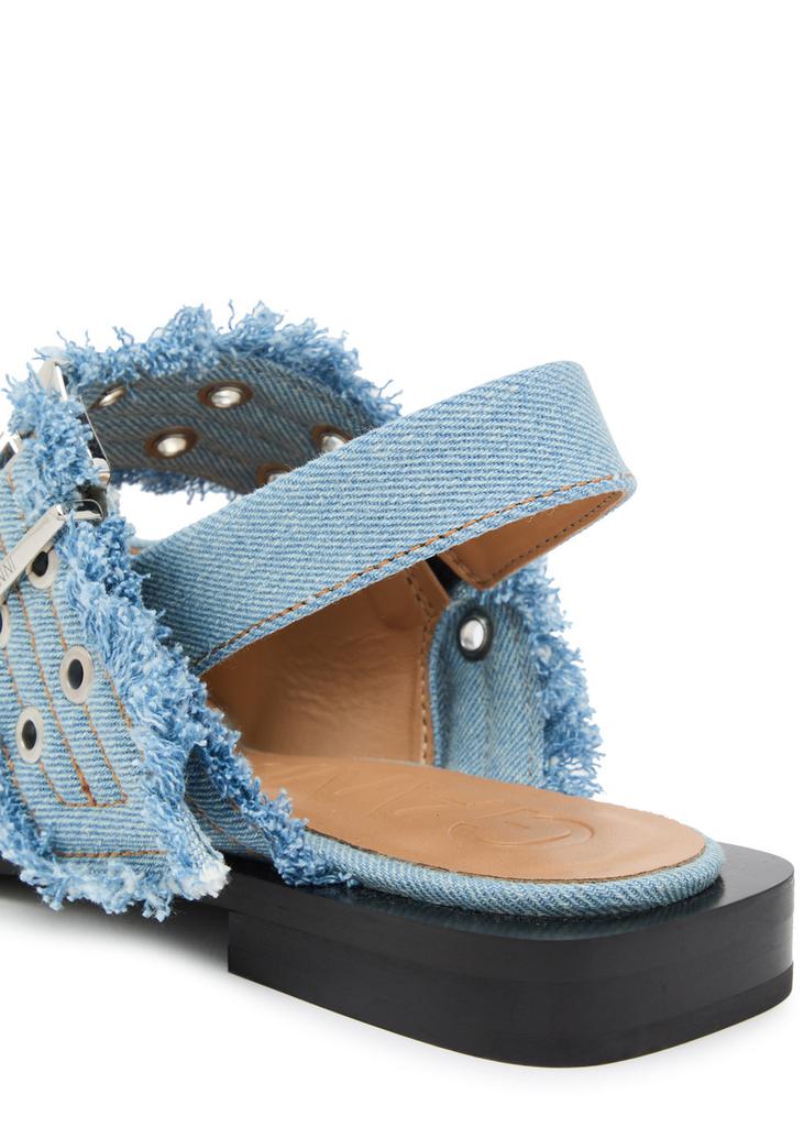 【GANNI】 Feminine Buckle Ballerina Denim Flat Shoes Ganni Feminine Buckle Ballerina Denim - Dark Navy – Sloane