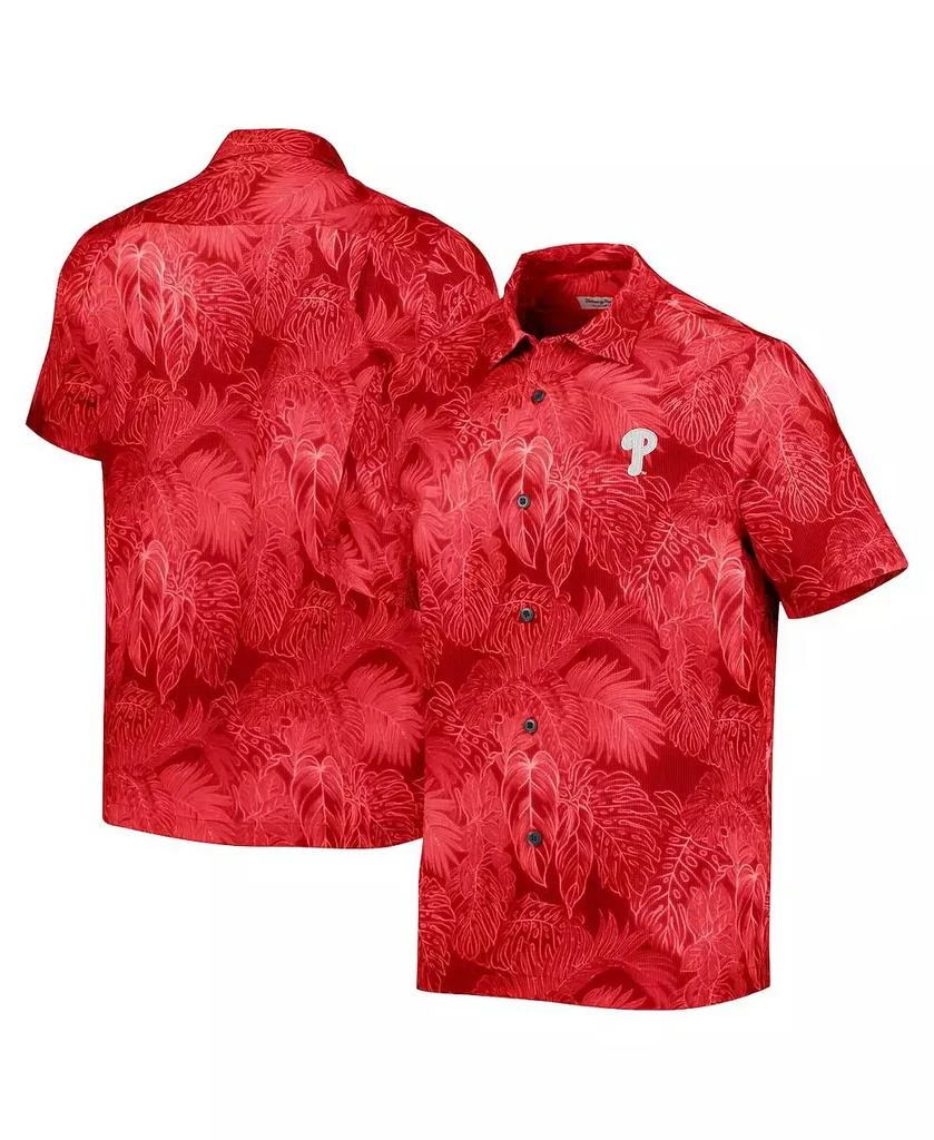 Tommy Bahama Men's Red Philadelphia Phillies Bahama Coast Luminescent Fronds IslandZone Button-Up Camp T-Shirt 1