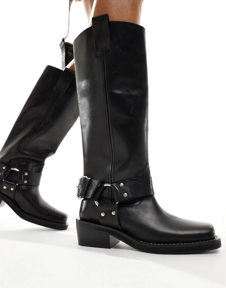 ASOS ASOS DESIGN Chief leather biker boots in black 3