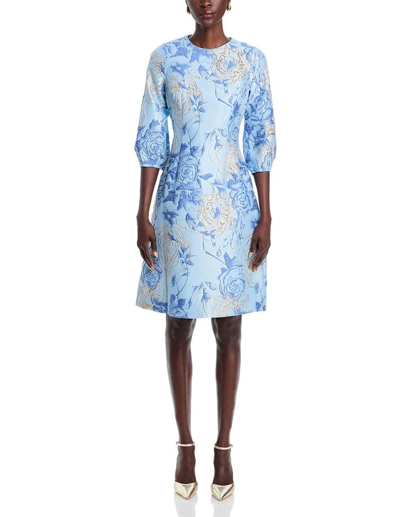 Teri Jon Metallic Floral Jacquard Dress 7