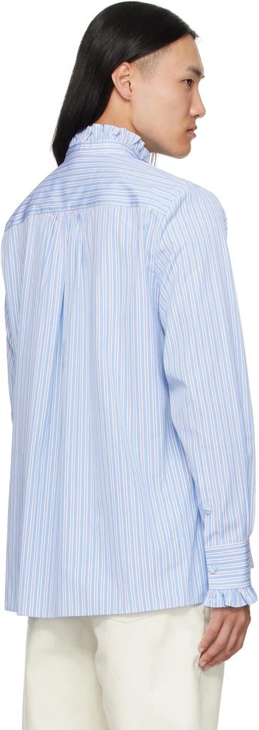 Valentino Blue Striped Cotton Ruffle Shirt 3