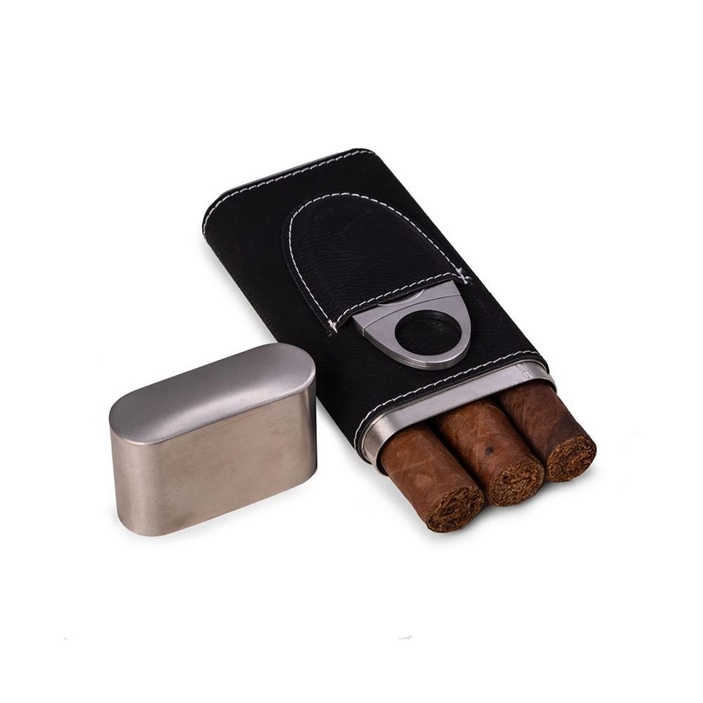 Bey-Berk Leather 3 Cigar Case with Cigar Cutter