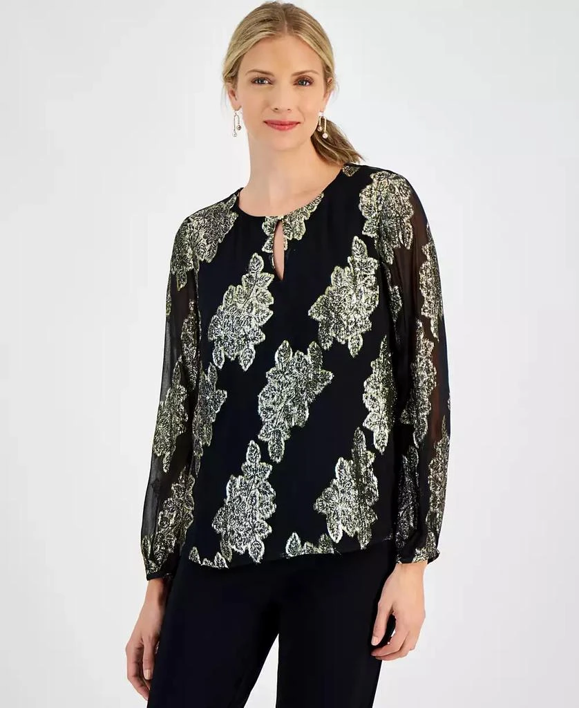 JM Collection Petite Metallic-Print Keyhole Top, Created for Macy's 1