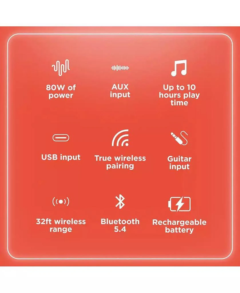 RadioShack 80W Wireless Speaker, Bluetooth/USB/AUX, Guitar 
Mic Inputs, Metallic Finish and Grill For Powerful Sound – Model 4001985 7