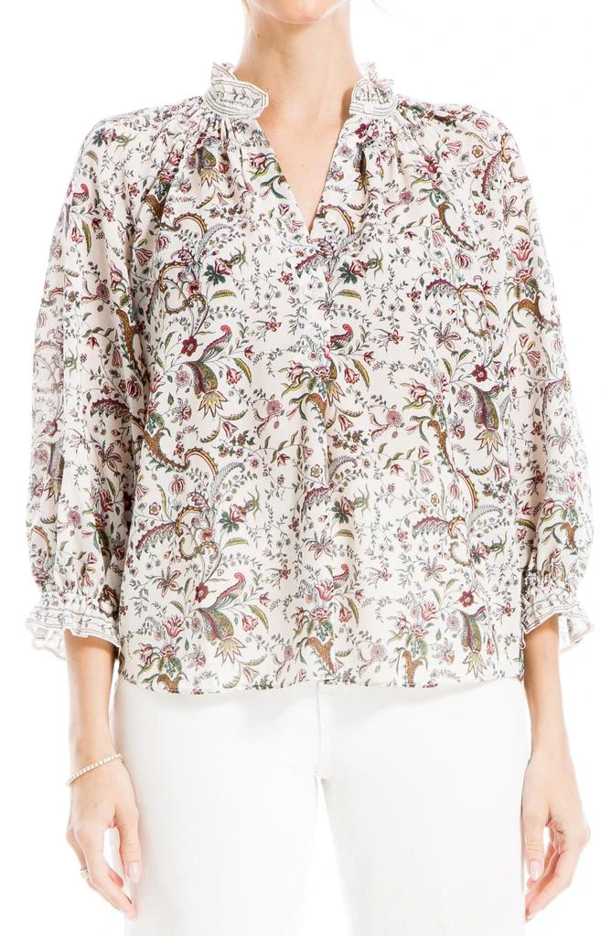 Max Studio Ruffle Collar Puff Shoulder Top 1