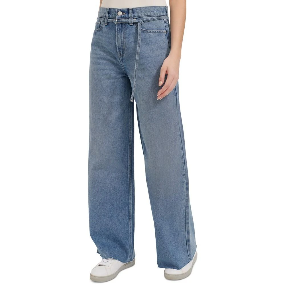 Calvin Klein Jeans Women's Cut-Hem High-Rise Wide-Leg Belted Cotton Denim Jeans 3