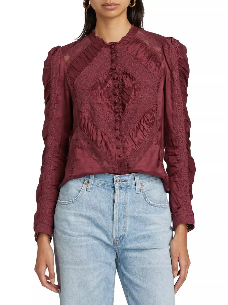 LOVESHACKFANCY Isaline Ruched Lace Long-Sleeve Top 3