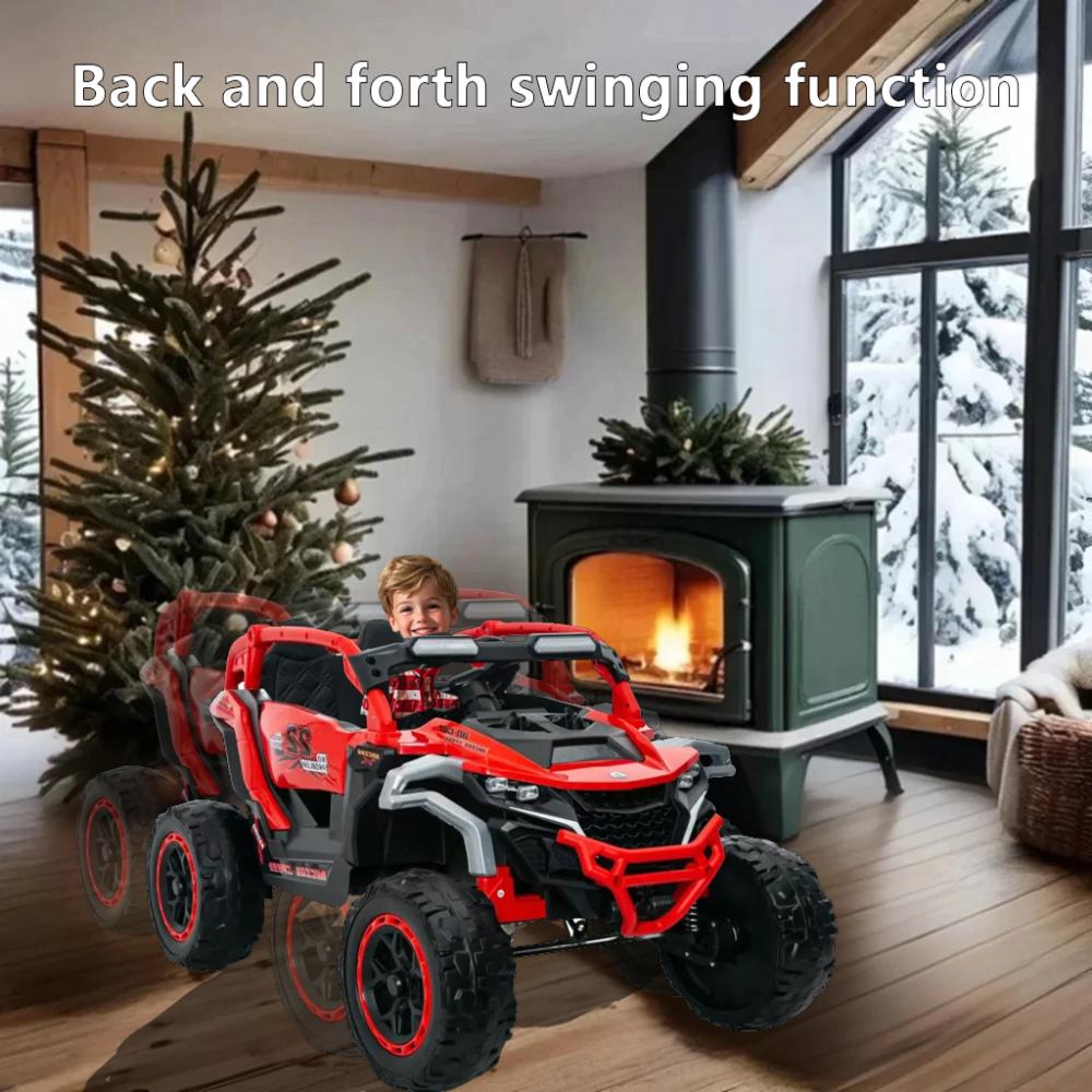 BreeBe Ride on Models Truck Car 12V Kids Electric Vehicles, Remote Control, Front & Rear Shock Suspension, 2 Seater UTV, Flashlights and a built-in music player, For Age 3-6 Years Old (Red)