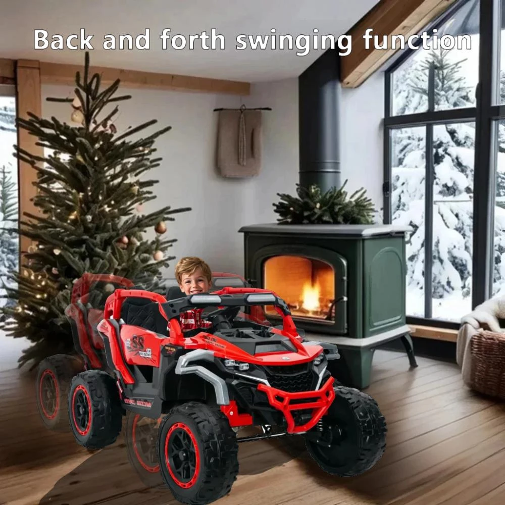BreeBe Ride on Models Truck Car 12V Kids Electric Vehicles, Remote Control, Front & Rear Shock Suspension, 2 Seater UTV, Flashlights and a built-in music player, For Age 3-6 Years Old (Red) 2
