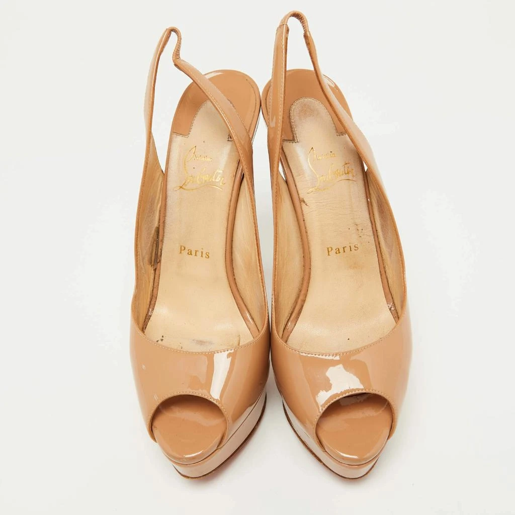 Christian Louboutin Christian Louboutin Beige Patent Leather Lady Peep Slingback Pumps Size 40 3