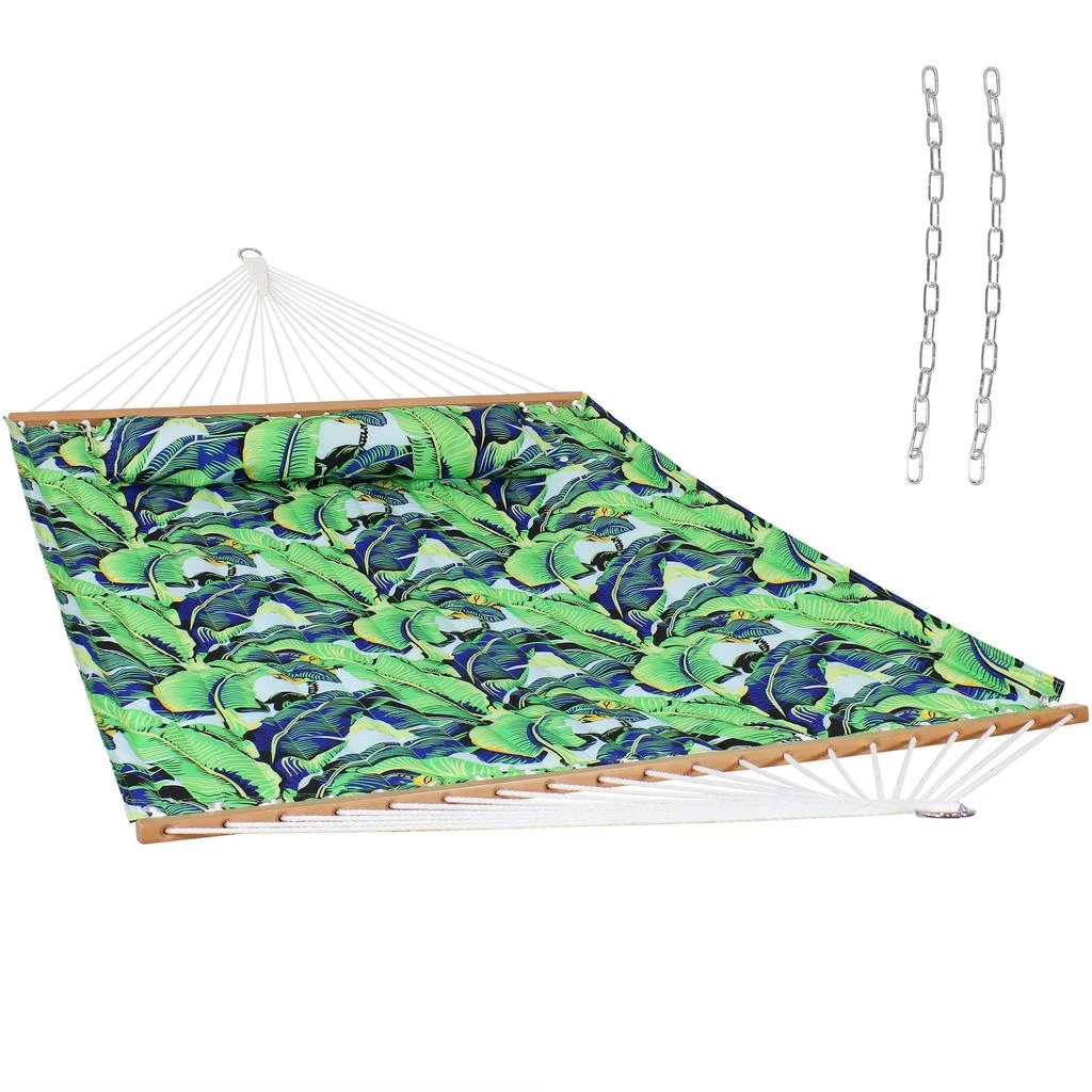 Sunnydaze 2-Person Quilted Printed Fabric Spreader Bar Hammock/Pillow with S Hooks and Hanging Chains - 450 lb Weight Capacity 9