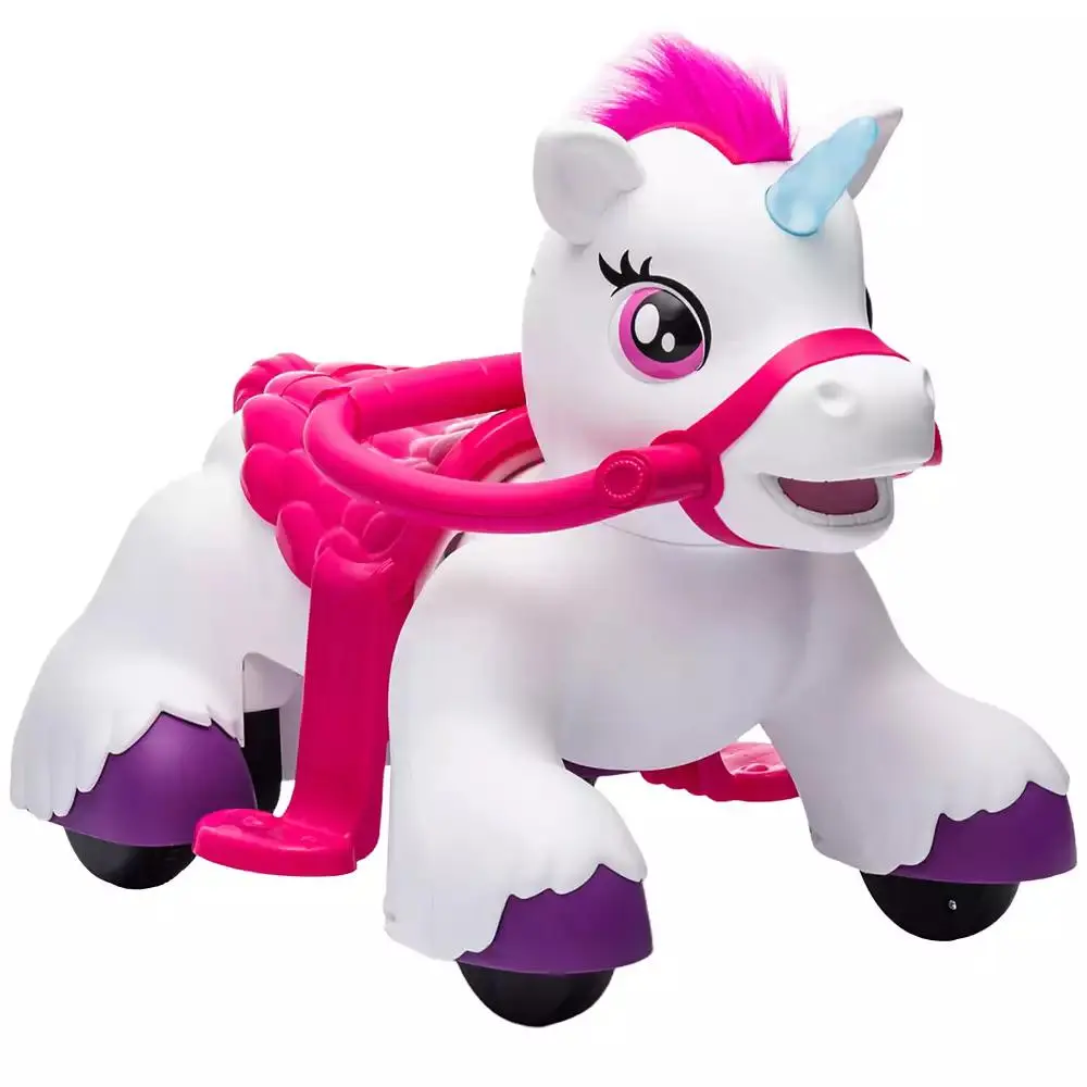 Qaba 12V Ride on Horse, Ride on Toy with Carrot Toy, Comb, Animal Sounds
