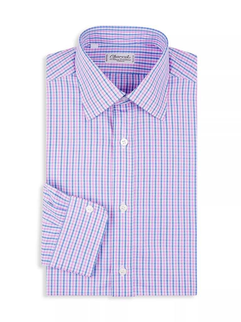 Charvet Plaid Cotton Chambray Dress Shirt