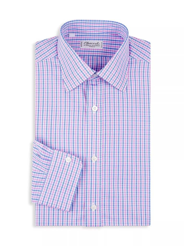 Charvet Plaid Cotton Chambray Dress Shirt 1