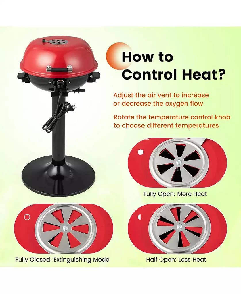 Ecooso 1600W Electric BBQ Grill with Removable Non-Stick Warming Rack-Red 5