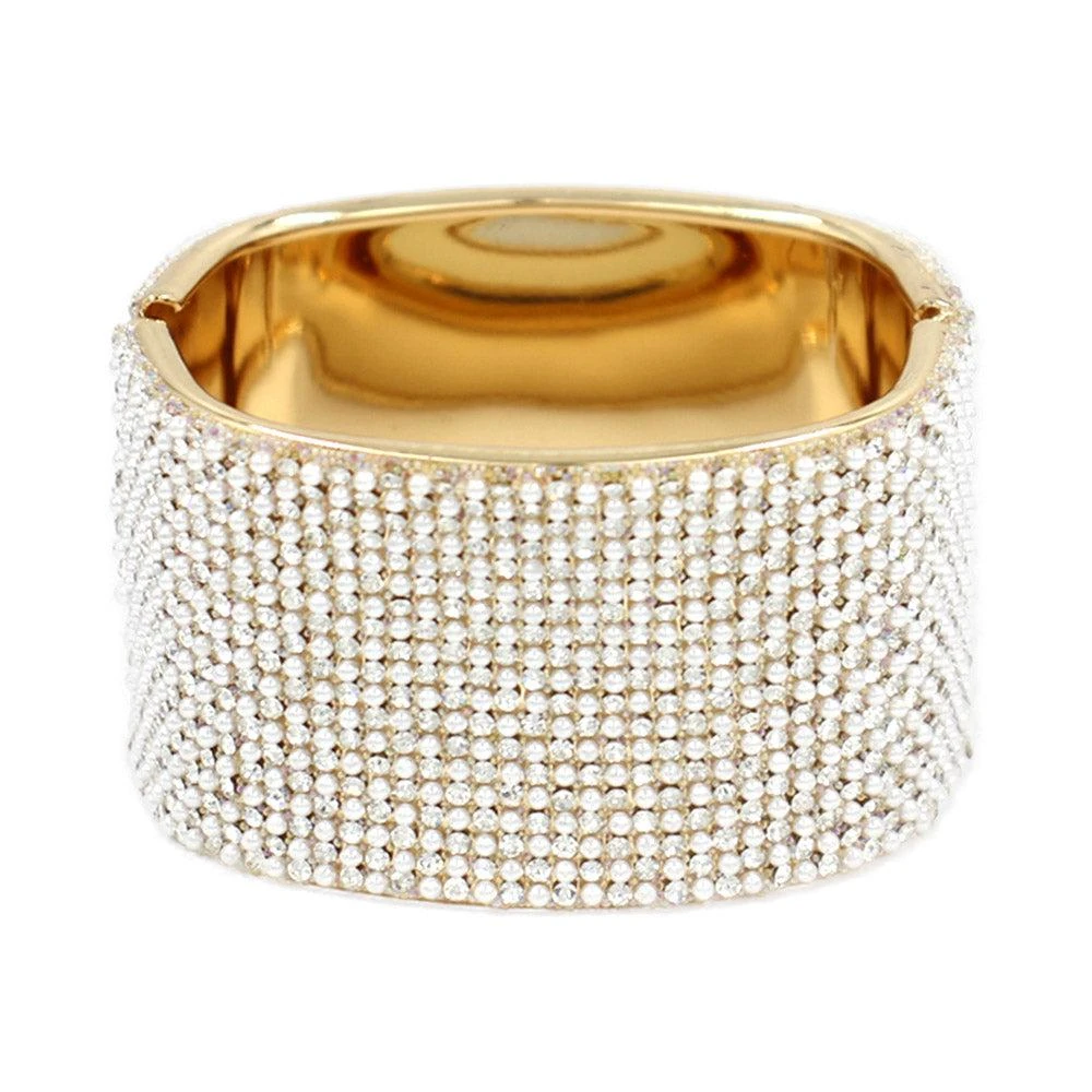 FASHNZFAB Wide Pearl Paved Hinged Evening Bangle Bracelet 5