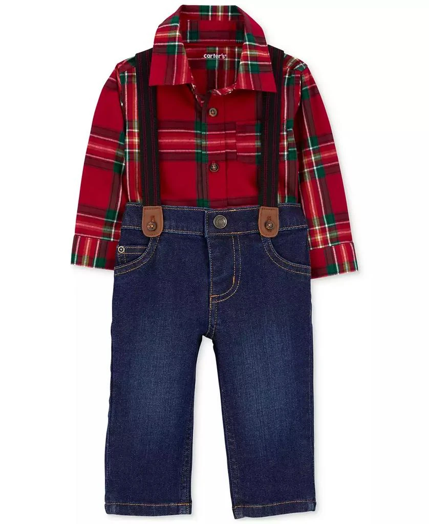 Carter's Baby Boys Dress Me Up 3-Pc. Plaid Bodysuit, Suspenders & Jeans Set 1