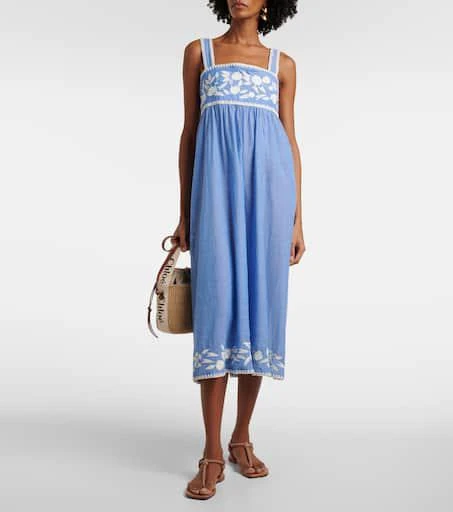 Juliet Dunn Embroidered cotton chambray midi dress 2