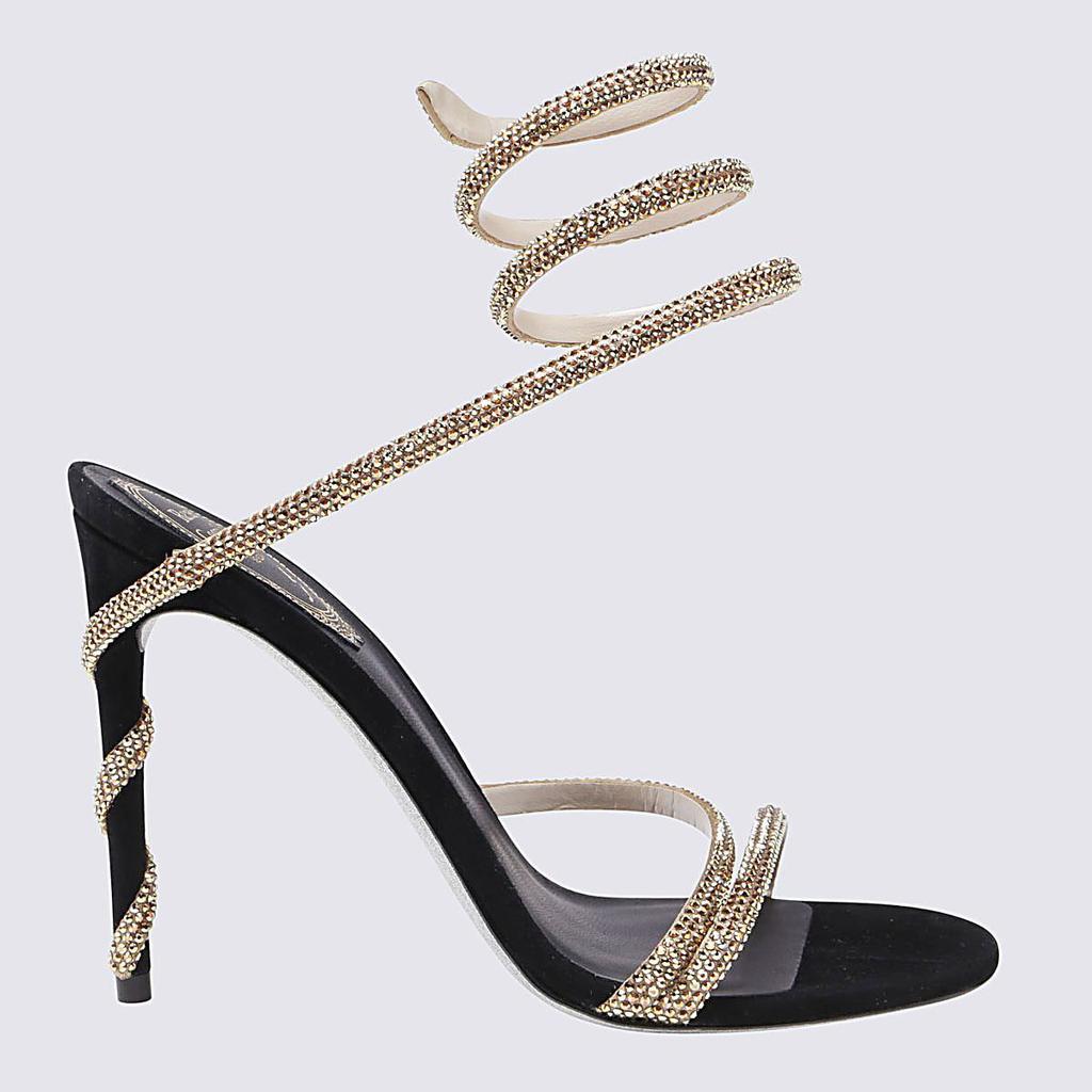 René Caovilla René Caovilla Black And Gold-Tone Suede Margot Sandals