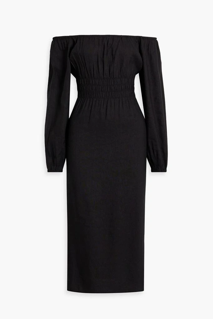 Onia Air off-the-shoulder shirred linen-blend midi dress 1