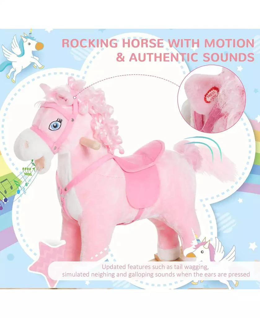 Qaba Kids Ride on Rocking Horse Toddler Plush Toy with Realistic Sounds 5
