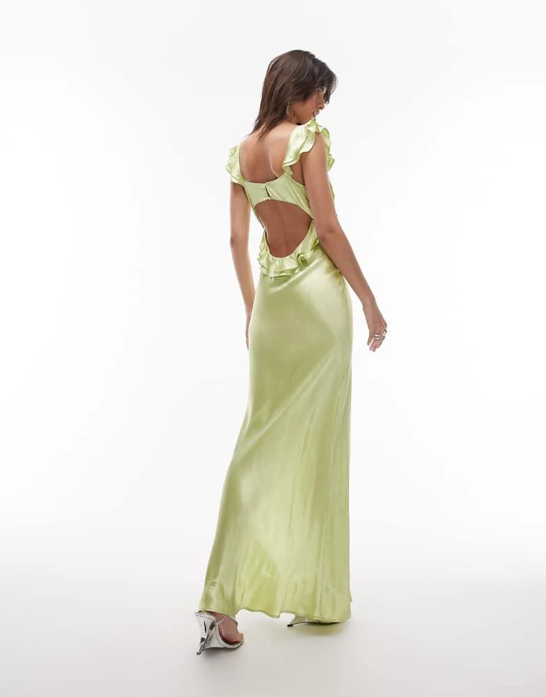 Topshop Topshop ruffle shoulder satin slip dress in deep lime 4