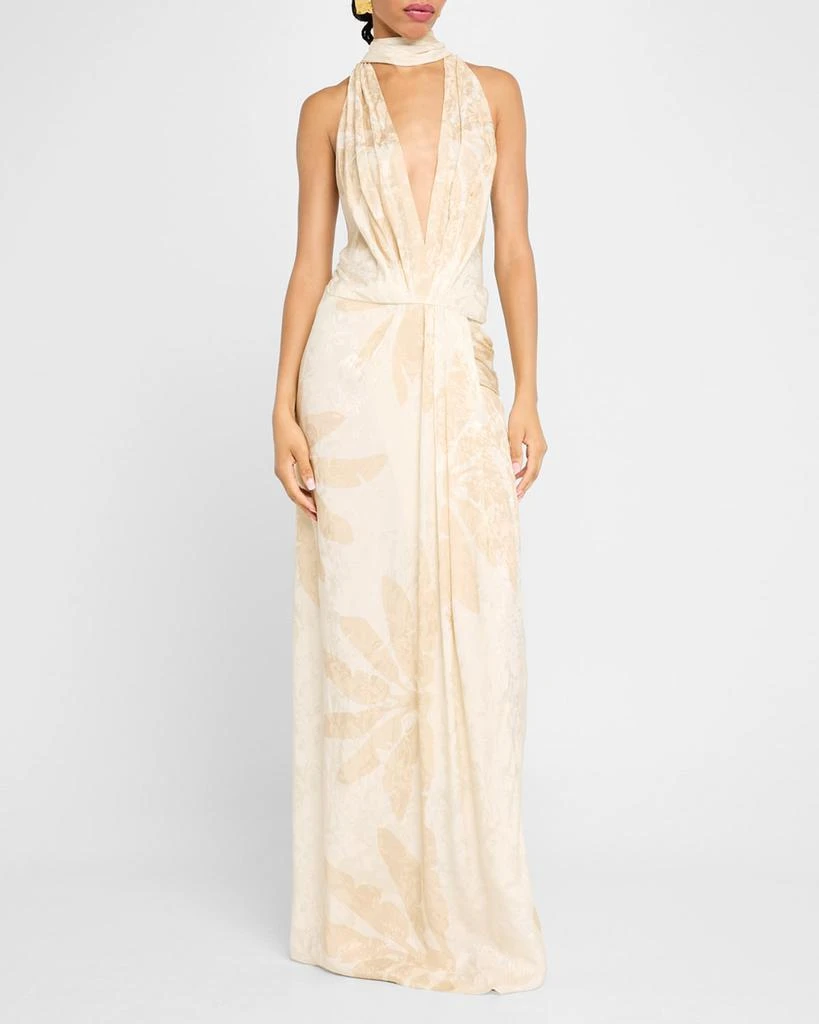 JOHANNA ORTIZ Summer Counts Plunging Halter Maxi Dress With Scarf 4
