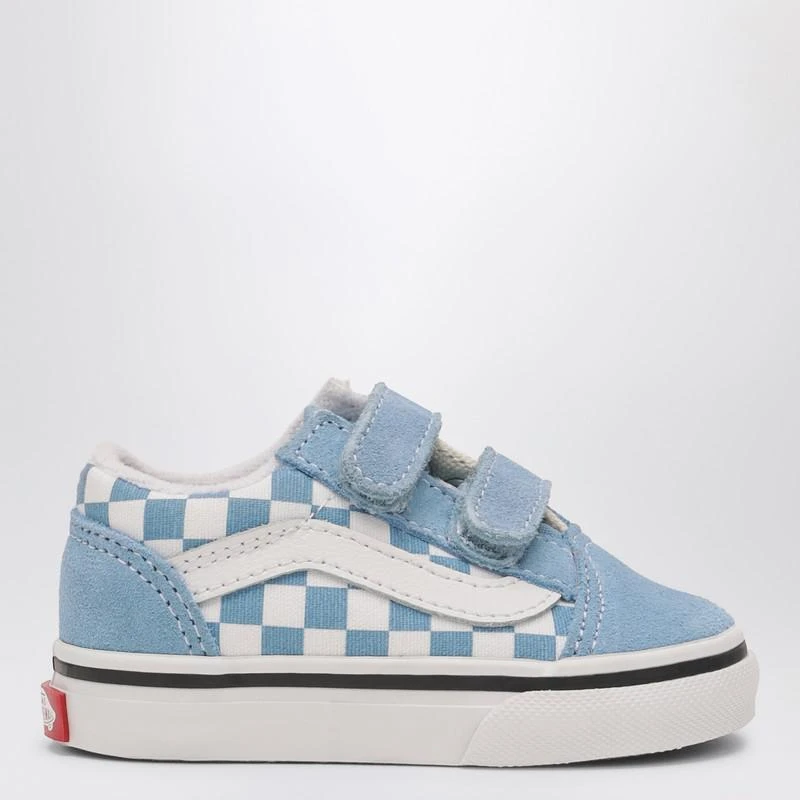 Vans White/Blue Old Skool Sneakers with Check Pattern 1